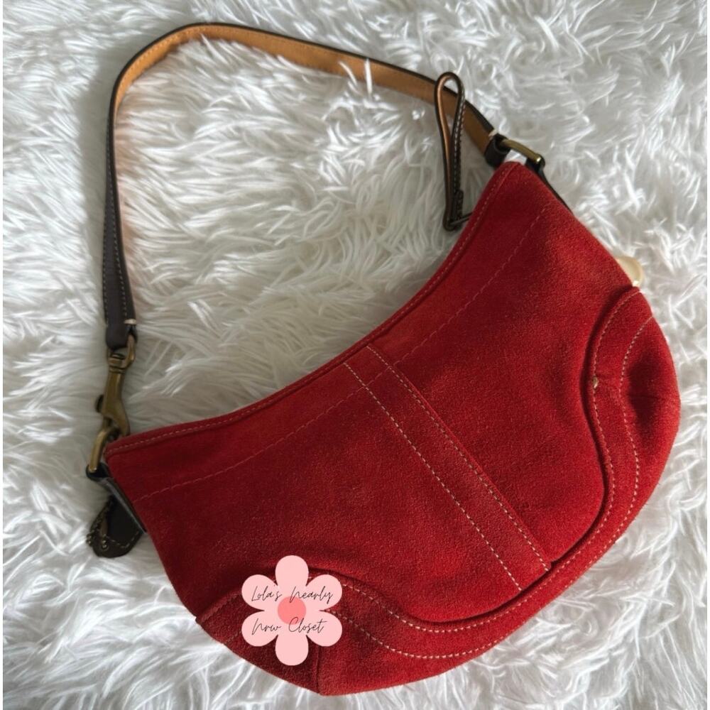 y2k COACH Vintage 4828 Red Suede Hobo Mini Purse Shoulder bag - Picture 2 of 8